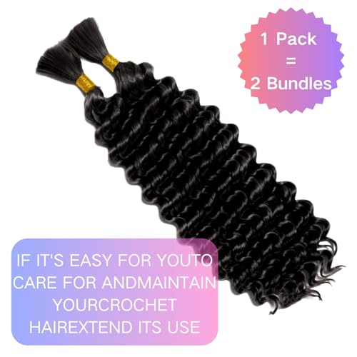 Deep Wave Bulk Hair For Braiding Hair 18inch 300g Wet And Wavy No Weft Quality Synthetic Hair Braiding Extensions For Boho Braids Natural Color 4 Bundles/Pack