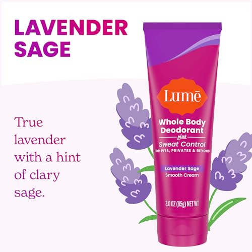 Lume Whole Body Deodorant Plus Sweat Control - Smooth Cream Tube - 72 Hour Odor And Sweat Control - Baking Soda Free, Skin Loving - 3.0 ounce (Pack of 2) (Lavender Sage)