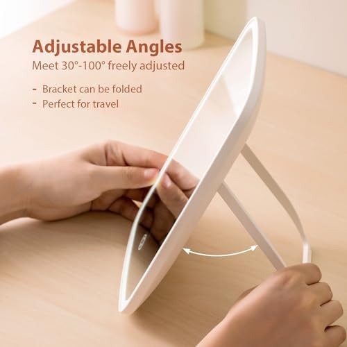 Rechargeable Makeup Mirror with Lights, Portable Travel Lighted Vanity Mirror, Dimmable Touch Screen Tabletop LED Make up Mirror