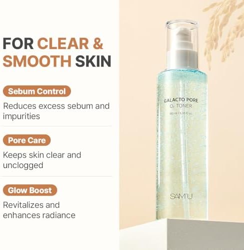 SAM'U Galacto Pore O2 Toner-Korean Skin Care, Exfoliating & Pore-Tightening, K-Beauty Rice Formula with Oxygen Bubble Technology, Hydrating for Sebum Control & Suitable for All Skin Types, 6.08 Fl. Oz