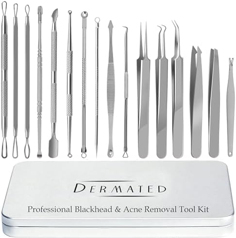[16 Pcs] Blackhead Remover Tools 2025 Latest Pimple Popper Tool Kit | Stainless Steel Professional Pimple Extractor Tool Kit for Blackheads, Blemish, Comdone, Acne, Zit, and Whiteheads for Face & Nose