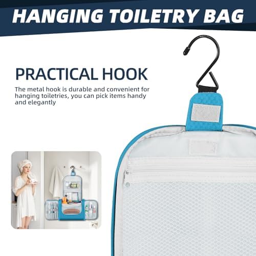 Buruis Large Capacity Toiletry Bag for Women and Men, Hanging Toiletry Organizer Cosmetics Makeup Bag, Water-resistant Dopp kit Shaving Bag for Full Sized Toiletries, Travel Essentials (Light Blue)