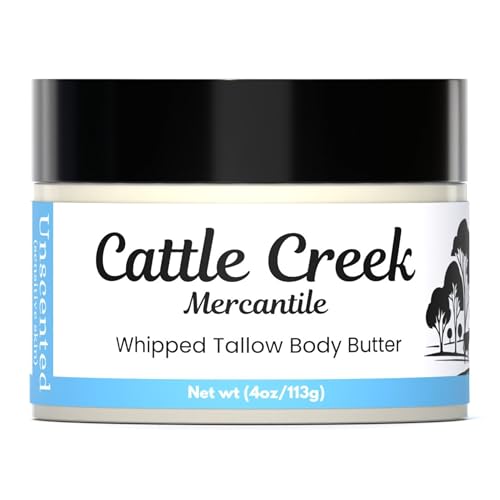 Whipped Tallow Body Butter by Cattle Creek - Deep Moisturizing, Skin Soothing & Repairing Cream for Dry, Sensitive Skin & Stretch Marks - All-Natural 100% Grass-Fed Tallow Skincare for Face, Body & Hands