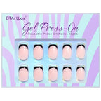 French Tip Press On Nails - BTArtbox Jelly Square Fake Nails with Nail Glue, Reusable Semi-Transparent Stick On Nails in 15 Sizes - 30PCS Soft Gel Glue On Nails Kit, Classic Black