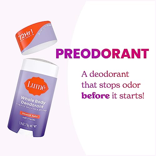Lume Whole Body Deodorant - Invisible Cream Tube Mini and Solid Stick - 72 Hour Odor Control - Aluminum Free, Baking Soda Free, Skin Safe - 0.5 Oz Mini Tube + 2.6 Oz Solid Stick (Soft Powder)