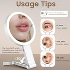 Travel Makeup Mirror with Lights, Lightened 10X/1X Double Sided Magnifying Mirror with 3 Colors, Brightness Adjustable Portable LED Mirror Valentines Day Gifts for Her Women Girls (White)