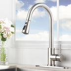 Kitchen Faucets with Pull Down Sprayer, Brushed Nickel High Arc RV Laundry Bar Commercial Sink Faucet, 1 or 3 Hole Stainless Steel Single Handle Faucets for Kitchen Sink with Deck Plate