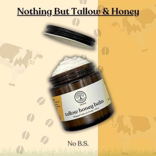Beef Tallow for Skin | 100% Grass-Fed Tallow & Raw MN Honey | 2 Ingredients | Whipped & UNSCENTED | Whole Body & Face Balm for Sensitive, Dry Skin, Eczema, Psoriasis, Rosacea (4oz)