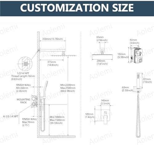Aolemi Shower Faucet Set Rain Shower System with Handheld Spray Bathroom Shower Combo Rough-in Valve and Shower Trim Kit Included Brushed Nickel 8 Inch Wall Mount Shower Head