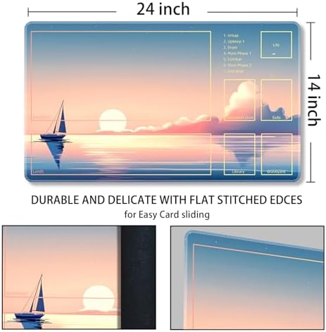 MTG Playmat with Zones Magic Card Playmat Game Mat,TCG & CCG Card Games Mat with Free Storage Bags Size 24 x 14 Inches (with Zones,Landscape)