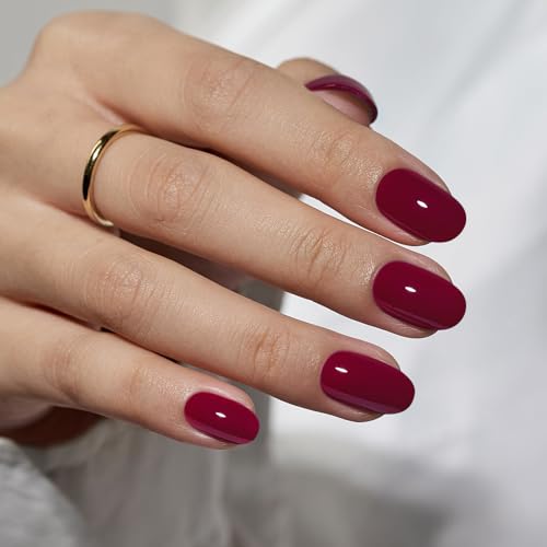 BTArtbox Press On Nails Short - Press on Nails Red Short Oval Nails Fall Fake Nail with Nail Glue, Fit Perfectly, Reusable Glue On Nails in 16 Sizes, Grape