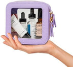 Clear Makeup Bag Organizer, TSA Approved Portable Travel Toiletry Bag Multipurpose Cosmetic Bag Case for Women Vegan Leather Make Up Pouch Transparent Vinyl Windows