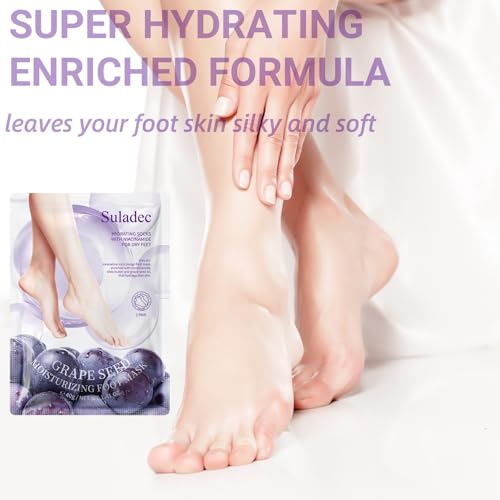 Moisturizing Foot Mask with Grape Seed Oil and Shea Butter, Hydrating Foot Masks for Dry Cracked Feet, Dry Skin Moisturizer for Soft and Smooth Touch Feet - Men Women - 7 Pairs