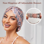 Adjustable Silk Satin Bonnet for Sleeping Hair Wrap, Double Layer Sleep Cap, Night Turban for Large Long Curly Braid Women Men Hair - Bohemia