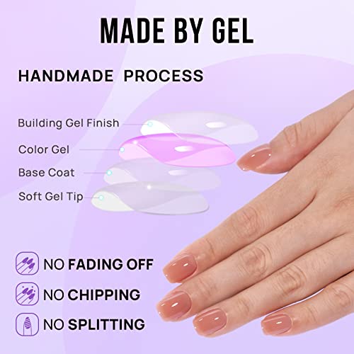BTArtbox Press On Nails Short - Glue on Nails Square, Soft Gel Light Weight Fake Nails with Glue, Reusable Semi-Transparent Stick On Nails in 15 Sizes, Hot Cocoa