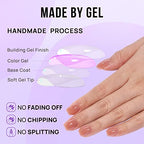 BTArtbox Press On Nails Short - Glue on Nails Square, Soft Gel Light Weight Fake Nails with Glue, Reusable Semi-Transparent Stick On Nails in 15 Sizes, Hot Cocoa