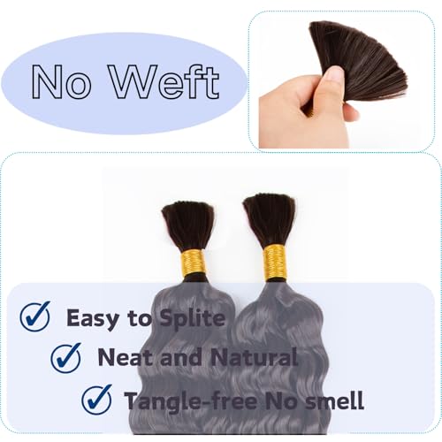 Deep Bulk Hair For Braiding Hair 20inch Wet And Wavy Deep Wave Bulk Hair Quality Synthetic Micro Braiding Hair Extensions for Boho Braids No Weft (2Pack 200g, 4#)