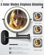 Wall Mounted Makeup Mirror with Light, 20X/1X 8'' Double Sided LED Magnifying Bathroom Lighted Vanity Mirror with Magnification, 3 Color Light up Touch Dimmable Extended Arm 360 Rotation