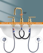 Brushed Gold Bathroom Faucet Set: WOWOW Widespread Bathroom Sink Faucet 3 Hole with Pop-up Drain and Supply Lines, 8 Inch Vanity Taps 3 Pieces Basin Tap 2 Handle Modern (Set of 2)