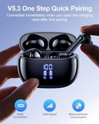 Wireless Earbuds, Bluetooth Ear Buds Headphones, 40H Long Playtime, Stereo Deep Bass, LED Power Display, IPX7, Lightweight in Ear Earphone with Mic for iPhone Android Phone