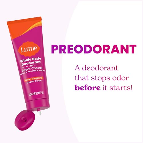 Lume Whole Body Deodorant Plus Sweat Control - Smooth Cream Tube - 72 Hour Odor And Sweat Control - Baking Soda Free, Skin Loving - 3.0 ounce (Pack of 2) (Clean Tangerine)
