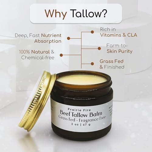 Beef Tallow Balm - 2 oz - Organic Grass Fed and Finished Tallow- Made in USA - Moisturizing Skin Care Tea Tree