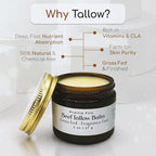 Beef Tallow Balm - 2 oz - Organic Grass Fed and Finished Tallow- Made in USA - Moisturizing Skin Care Tea Tree
