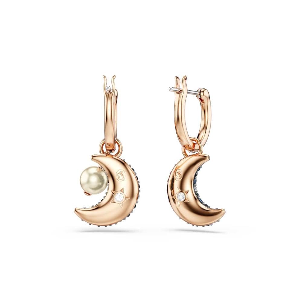 Swarovski Sublima drop earrings, Asymmetrical design, Moon, Multicolored, Rose gold-tone Finished