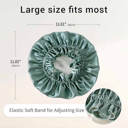 ZIMASILK 100% Mulberry Silk Bonnet for Women Hair Care, Double Layered, Silk Hair Wrap for Sleeping with Elastic Stay On Head (1Pc, Greyish Green+Ivory)