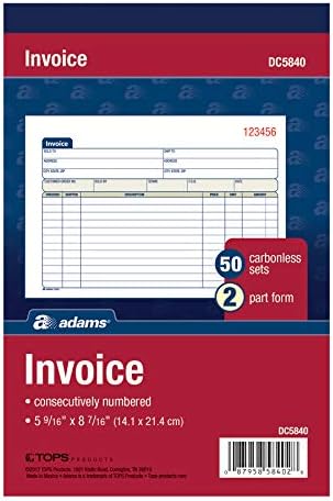 Adams Invoice Book, 2-Part, Carbonless, 5-9/16 x 8-7/16 Inches, 50 Sets per Book (DC5840) & Money and Rent Receipt Book, 2-Part, Carbonless, 2.75 x 7.19 Inch, 50 Sets, White and Canary (DC2701)