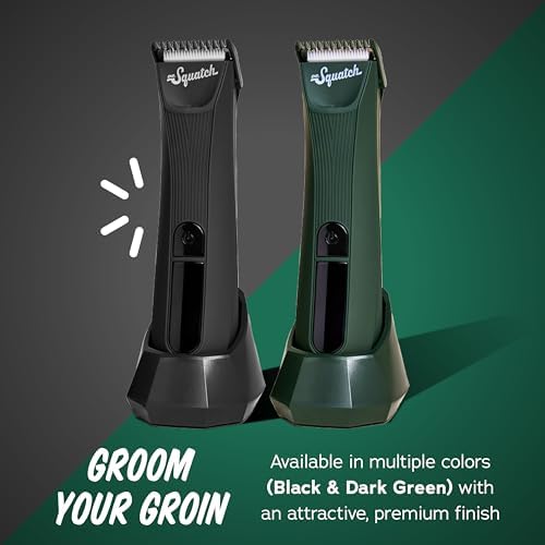 Dr. Squatch Groin Guardian Electric Trimmer with Squatch-Shield Technology™ Groin & Body Hair Trimmer, Cordless Trimmer with Built-in LED Light, Black