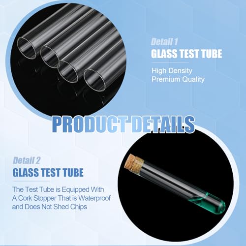 Thyle Glass Test Tubes with Cork Clear Stoppers Round Bottom Lab Test Alcohol Tampons Glass Tubes Container Vials for Plants Scientific Experiments Candy Storage Party Favors (50pcs,15 * 100mm/13ml)