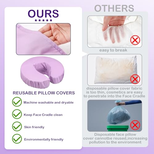Macarrie 24 Pcs Face Cradle Covers for Massage Table Microfiber Reusable Soft Thicker Massage Table Head Rest Covers Bulk Oil Proof Headrest Cradle Sheets for Spa Beauty Salons(Purple)