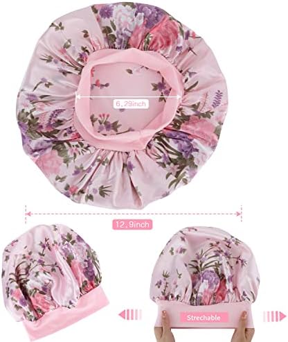 Satin Bonnet Hair Bonnet for Sleeping- 4 Pack Large Silk Bonnets for Black Women with Elastic Soft Band for Hair Care