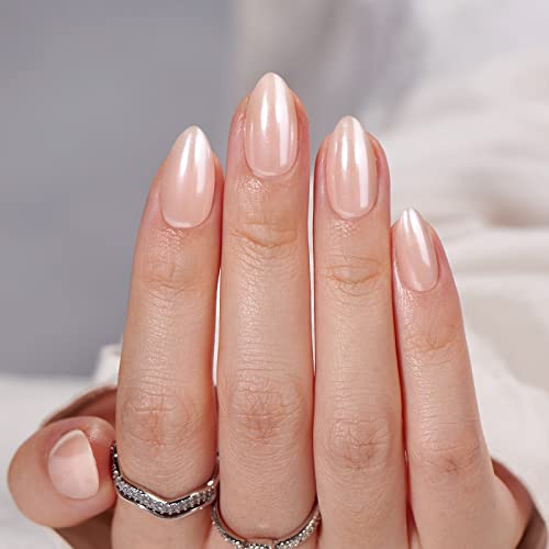 BTArtbox Press On Nails Almond - Short Nude Natural Nails Press Ons, Glue On Nails for Wedding Birthday Gift, Supremely Fit & Glossy Stick On Nails in 15 Sizes - 30 Nail Kit, Nudies