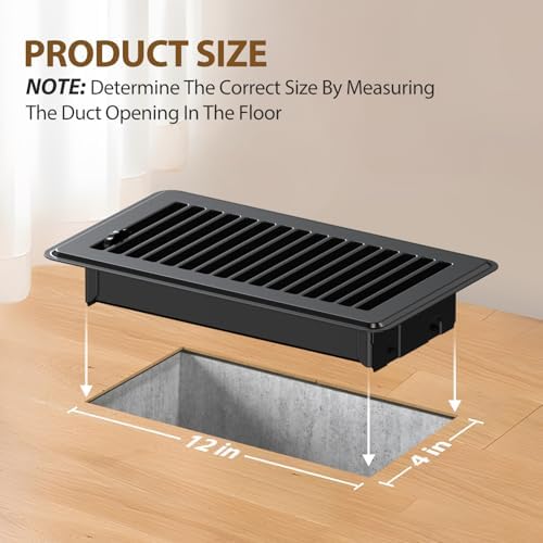 Floor Vent Covers 4x12, Black Floor Registers, Heavy Duty Steel Vent Covers for Home Sidewall Office Floor Vents 2 Pack