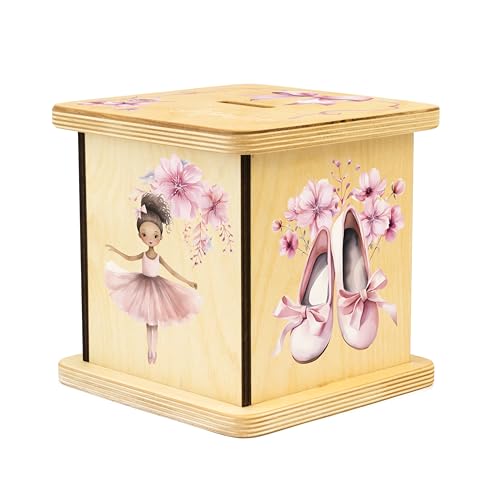 Wooden Piggy Bank for Kids and Adults, Personalized Gift Handmade in USA by BloomOwl, Custom Piggy Bank, Personalized Banks for Kids, Gifts for Baby Boys and Girls (Ballerina)