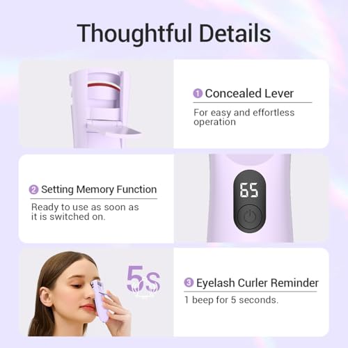 TOUCHBeauty Rechargeable Heated Eyelash Curler with LED Display, Featuring 3-Level Adjustable Temperature for a Natural, Long-Lasting Curl (Up to 24 Hours) AG-2316purple