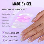 BTArtbox Press On Nails Short - Cat Eye French Tip Press On Nails Coffin, Light Weight & Fit Perfectly Nail Tips, Natural Fake Nail with Glue, Glue On Nails in 16 Sizes - 30 Nail Kit, Milky Way