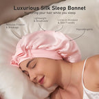 LitBear 100% Mulberry Silk Bonnet for Sleeping Women, 6A 22 Momme, Large Double-Layer Silk Hair Wrap with Tie Band, Non-Slip Silk Turban, Includes Silk Scrunchie