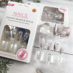 48Pcs Rhinestones Press on Nails Toenails Medium Almond Glossy Silver Glitter Acrylic False Nails 3D Butterfly Fake Nails Gel Glue on Nails for DIY Manicure Stick on Nails for Coquette Women Girls