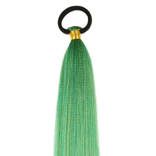 Braided Ponytail Extension With Hair Tie, Straight Wrap with Braid Ponytail Extension Green Yellow Gradient Synthetic Hair Pieces 26 Inch (Green/Yellow#)