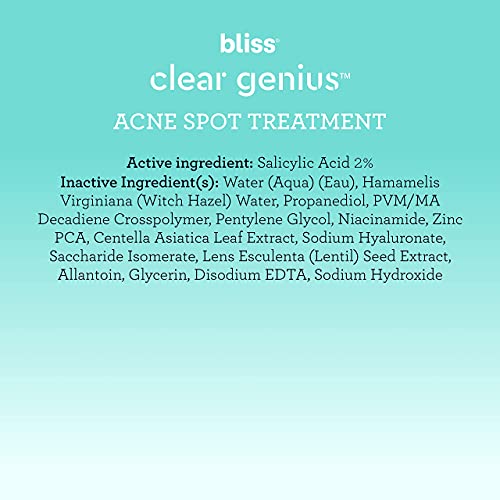 Bliss Clear Genius Acne Spot Treatment – Maximum Strength 2% Salicylic Acid Shrinks Blemishes – Clean, Vegan, Cruelty-Free, 0.5 Fl Oz