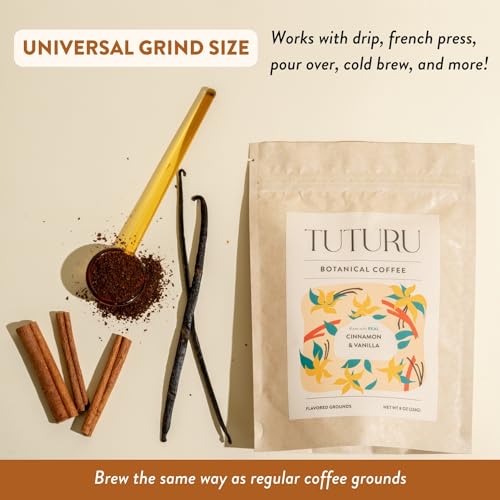 Organic Cinnamon Vanilla Ground Coffee - Medium Roast, Organic Flavored Coffee - Real Cinnamon & Vanilla Bean Smooth Low Acid - Perfect for Drip, Pour Over or Cold Brew - 8 oz, 22 Servings
