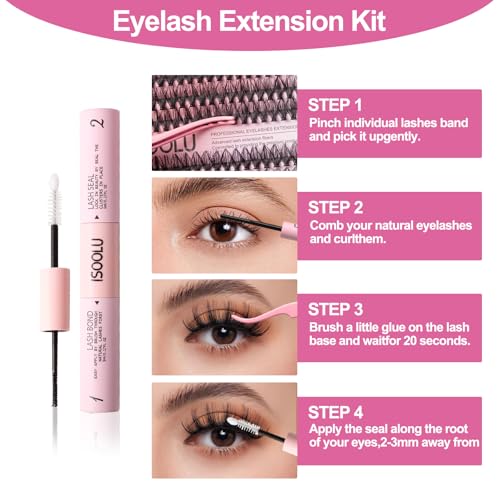 DIY Volume Lash Clusters 480pcs Lash Extension Kit Lash Extension Kit，50D 9-16mm with Cluster Lashes，2pcs Bond and Seal，Lash Tweezers，Eyelash Brush.