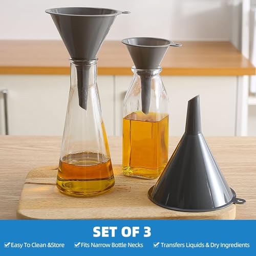 Plastic Kitchen Funnel Set of 3, Round Kitchen Funnels for Filling Bottles, Durable and Multifunctional Funnels for Filling Canning, Cooking, Lab or Car Oil
