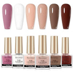 Vegan Nail Polish Set: Air Quick Dry Nail Lacquer Milky White, Nude, Brown 6 Regular Colors Nail Art Polish Non Gel Fast Drying Fingernail Polish Bulk for Winter DIY Salon Gift For Women