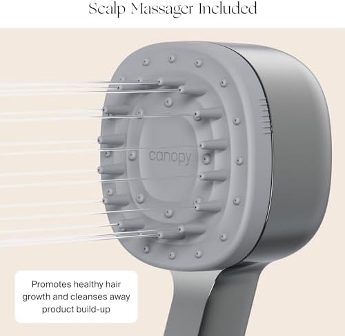 Canopy Handheld Filtered Shower Head & Scalp Massager - High Pressure Shower Head Filter for Hard Water - Shower Filter To Reduce Impurities for Healthier Scalp, Skin & Hair - Hair Growth - Nickel