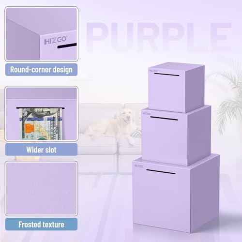 hizgo Adults Purple Piggy Bank, Stainless Steel Piggy Bank for Adults/Kids Must Break to Open, Unopenable Money Saving Box(4.72-inch, Purple)