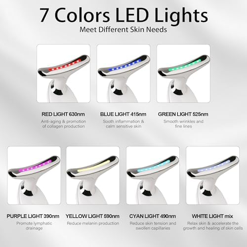 Red Light Therapy for Face, 7 Color LED Facial Light Therapy Wand for Skin Care at Home Blue Light Therapy Face Massager Tool for Face, Neck (White)